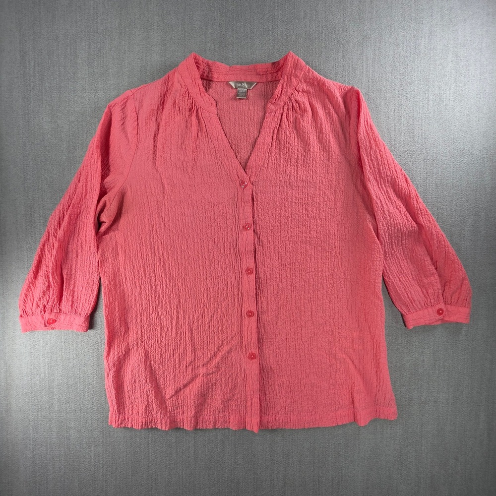 White Stag Button Down Top Women XL Peach Crinkle Texture 3/4 Sleeve WL10208